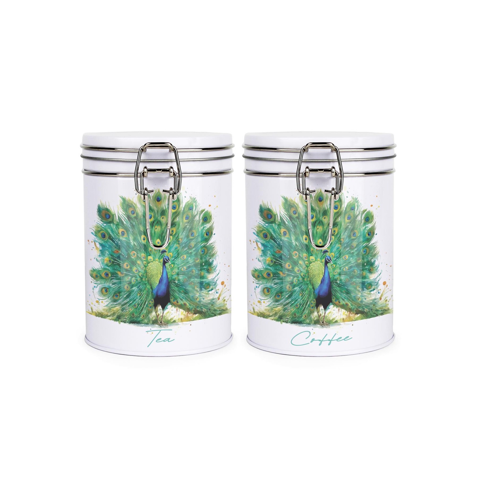 Purely Home Peacock Hot Drinks Canisters Set - Tea & Coffee Storage Gift Tins