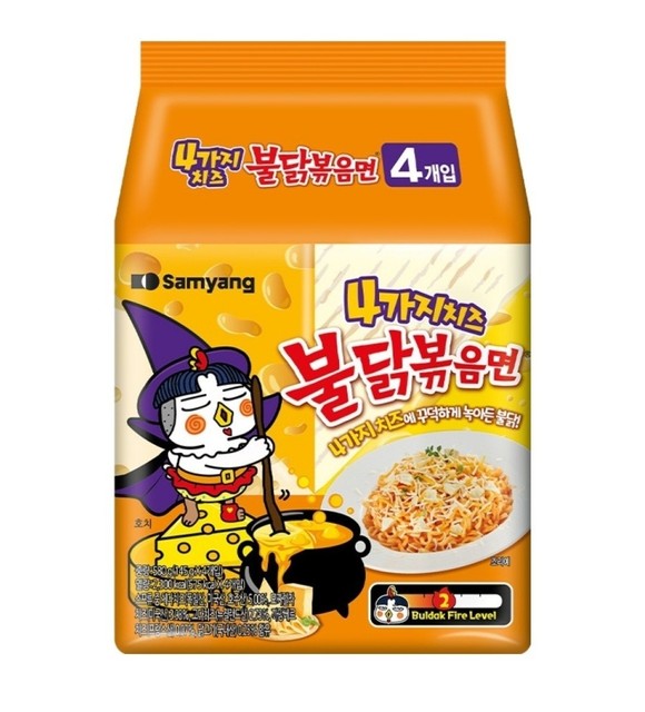 Samyang Foods Buldak Ramen 4 Cheese Flavor 145g x4 Pack | Korean Spicy Noodles