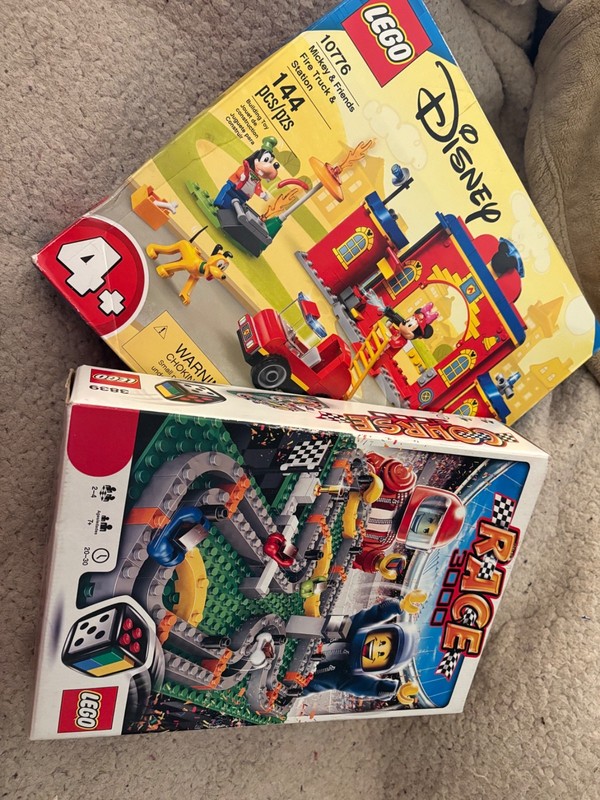 Set of 2:  Lego Disney Fire Truck & Statuon and Race 3000