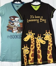 Lazy One Nightshirt Night Gown Pajamas Lot 2 Small Medium Women Giraffe Blue