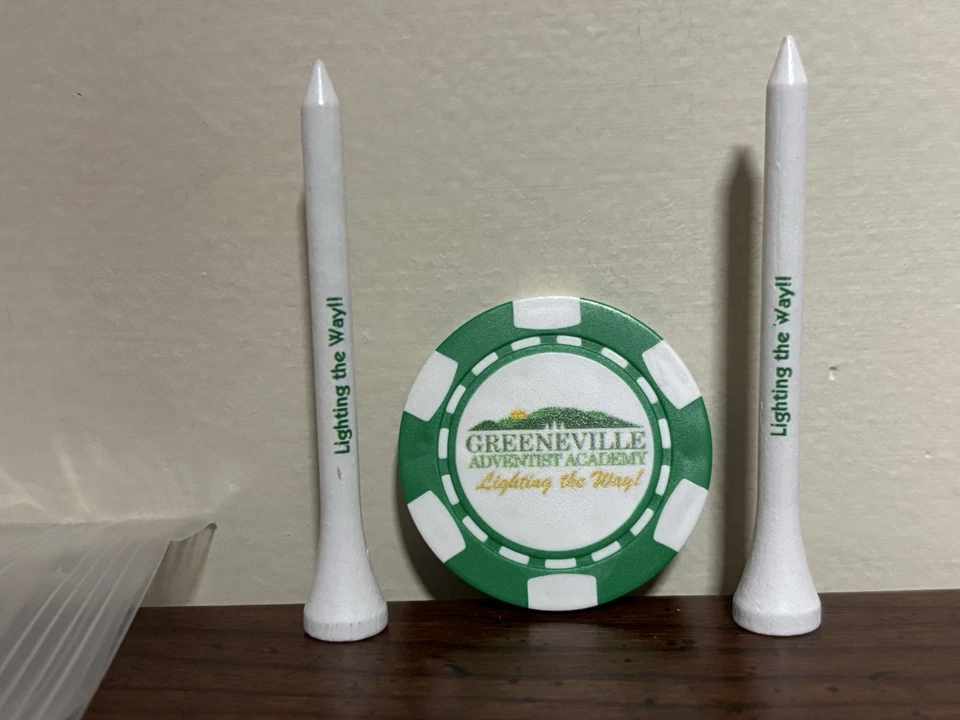 GREENEVILLE TN. Camisetas de golf ADVENTIST ACADEMY (10) y marcador de pelota (1) ~muy raras~ Foto 2 de 2