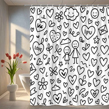 Cute Black and White Heart Shower Curtain for Kids Bathroom Decor