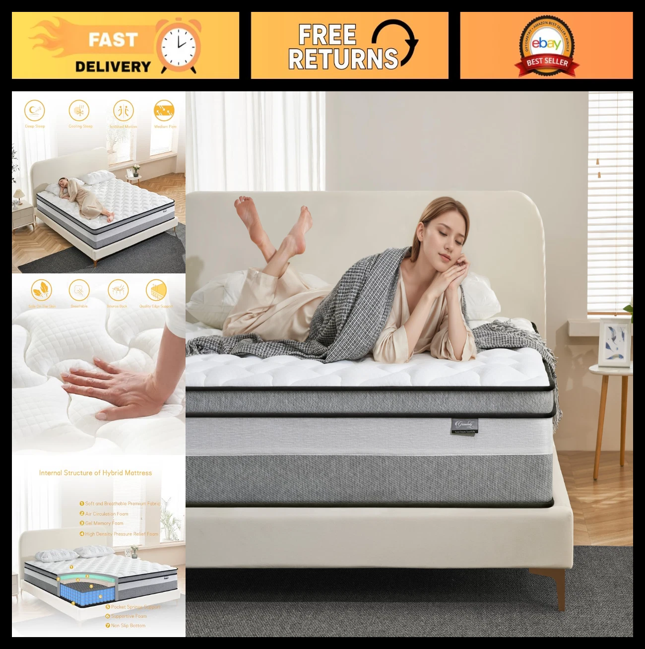 14" King Size Mattress - Medium Firm Cooling Gel Memory Foam & Pocket Coils, Pre
Opens in a new wind