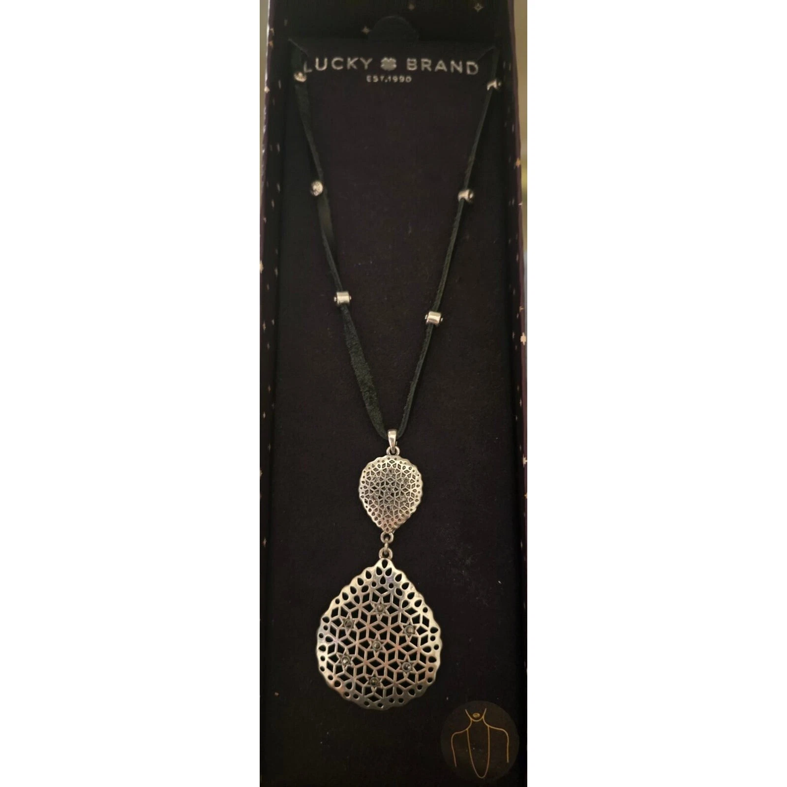 Boho Lucky Brand Silver-Tone Filigree Teardrop Pendant Necklace image 2
