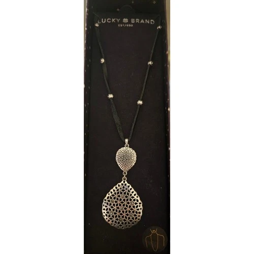 Boho Lucky Brand Silver-Tone Filigree Teardrop Pendant Necklace image 2