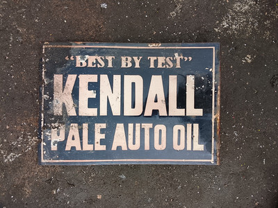 PORCELAIN KENDALL ENAMEL SIGN 18X12 INCHES DOUBLE SIDED WITH FLANGE