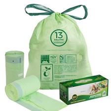 13 Gallon Compostable Trash Bags with Drawstring, Heavy Duty Extra Thick 1 Mi...