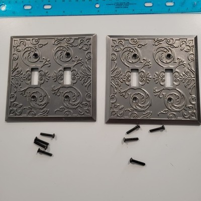 LHMC Double Switchplate Cover x 2 Silver Pewter Metal Filagree Scroll (2)