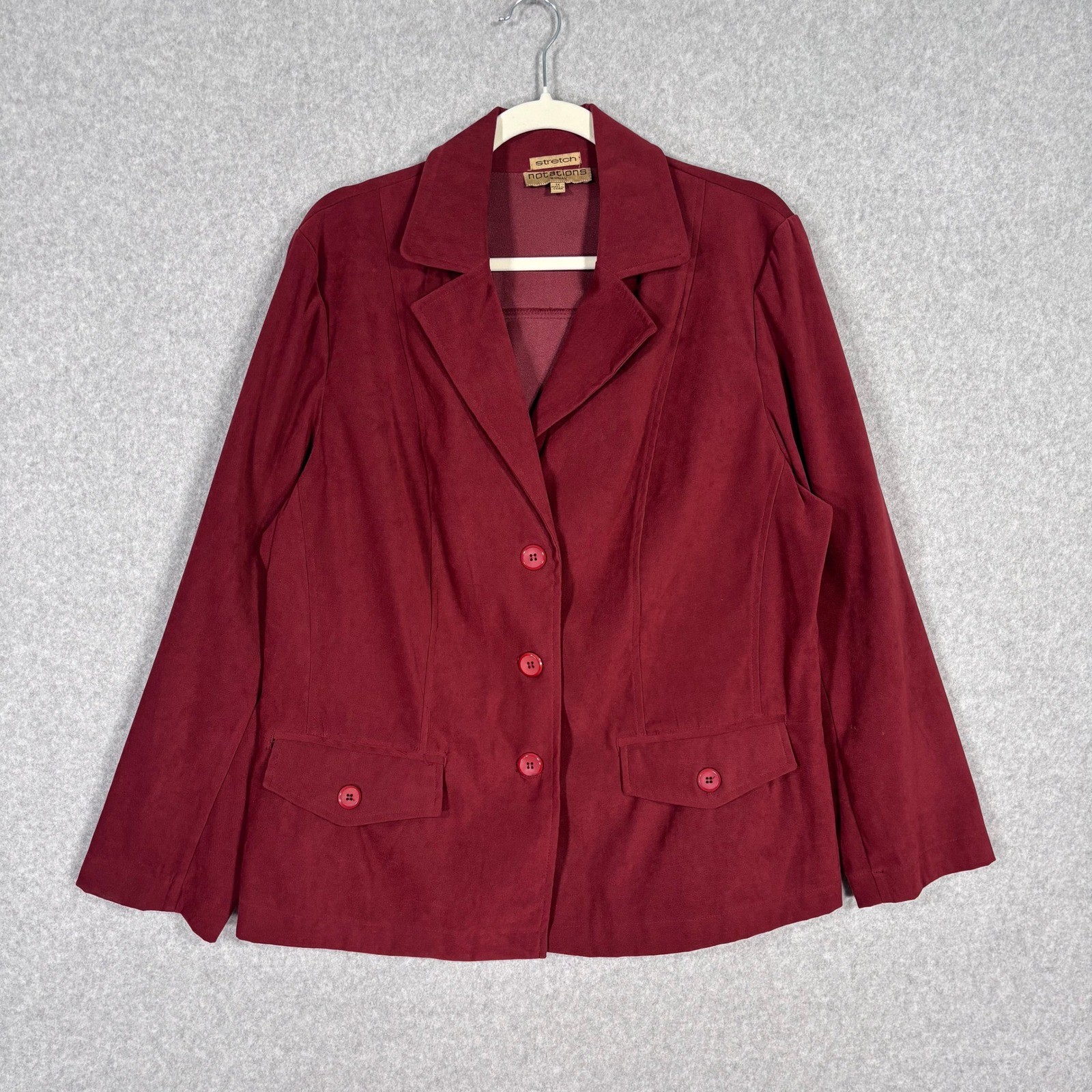 Notations Faux Suede Blazer 1X Burgundy Stretch Career Church Grandma Suit