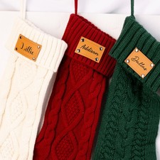 Personalized Christmas Stocking with Leather Patches, Custom 18" Large Name Fami