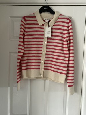 Bnwt White Stuff Pink & Cream Peony Collared Striped Cardigan Size 10