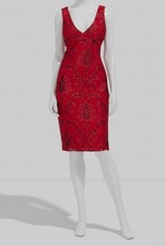 Siena Women's Red V-Neck Embroidered-Mesh Lined Floral Sleeveless Dress Sz 10