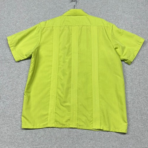 VTG Guayabera Shirt Mens L Green Zip Up Cuban Latino Pockets Embroidered Haband - Picture 2 of 8
