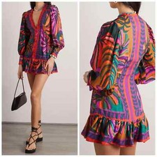 FARM RIO Graphic Foliage Long Sleeve Multi Color Mini Dress Sz S