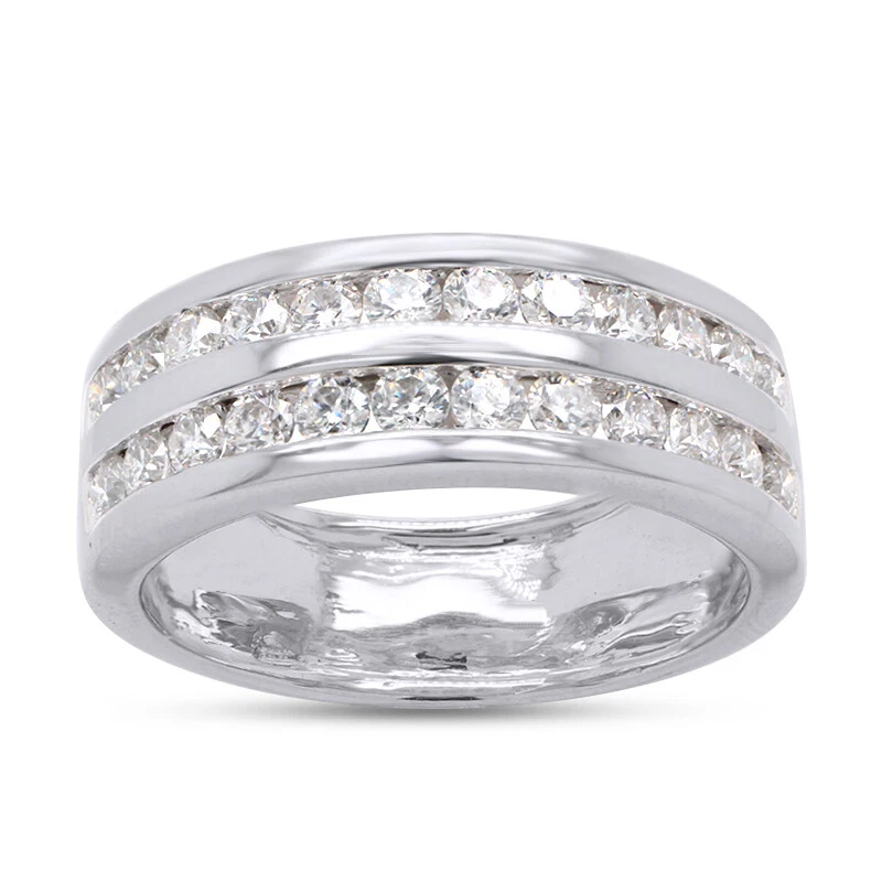 Alianza de boda para hombre anillo corte redondo circonita cúbica enchapado en oro blanco de 14K plateado