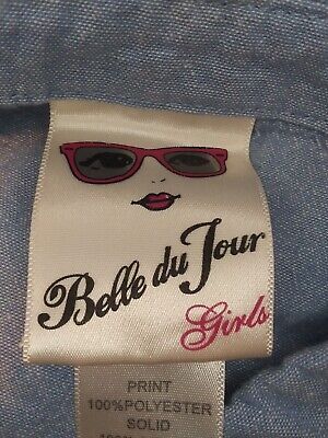 Belle du Jour Girls Blouse, XL, Sheer Body, Denim Trim Belle du Jour Girls Blouse, XL, Sheer Body, Denim Trim