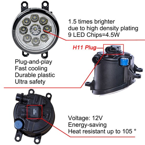 Set Front Clear LED Fog Lights Cover Bezel For Toyota Yaris Sedan 4D 2007-2012 - Picture 7 of 9