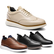 Men's Dress Sneaker Oxfords Casual Wingtip Brogue Non-Slip Formal Shoes Brown