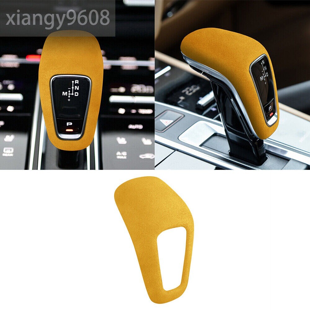 Suede Yellow Car Gear Shift Knob Cover For Porsche Cayenne 2018-2023 Accessories