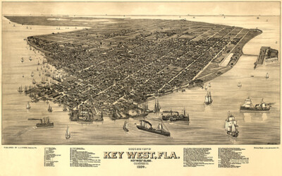 Key West, Florida - 1884 - Aerial Bird's Eye View Map Poster