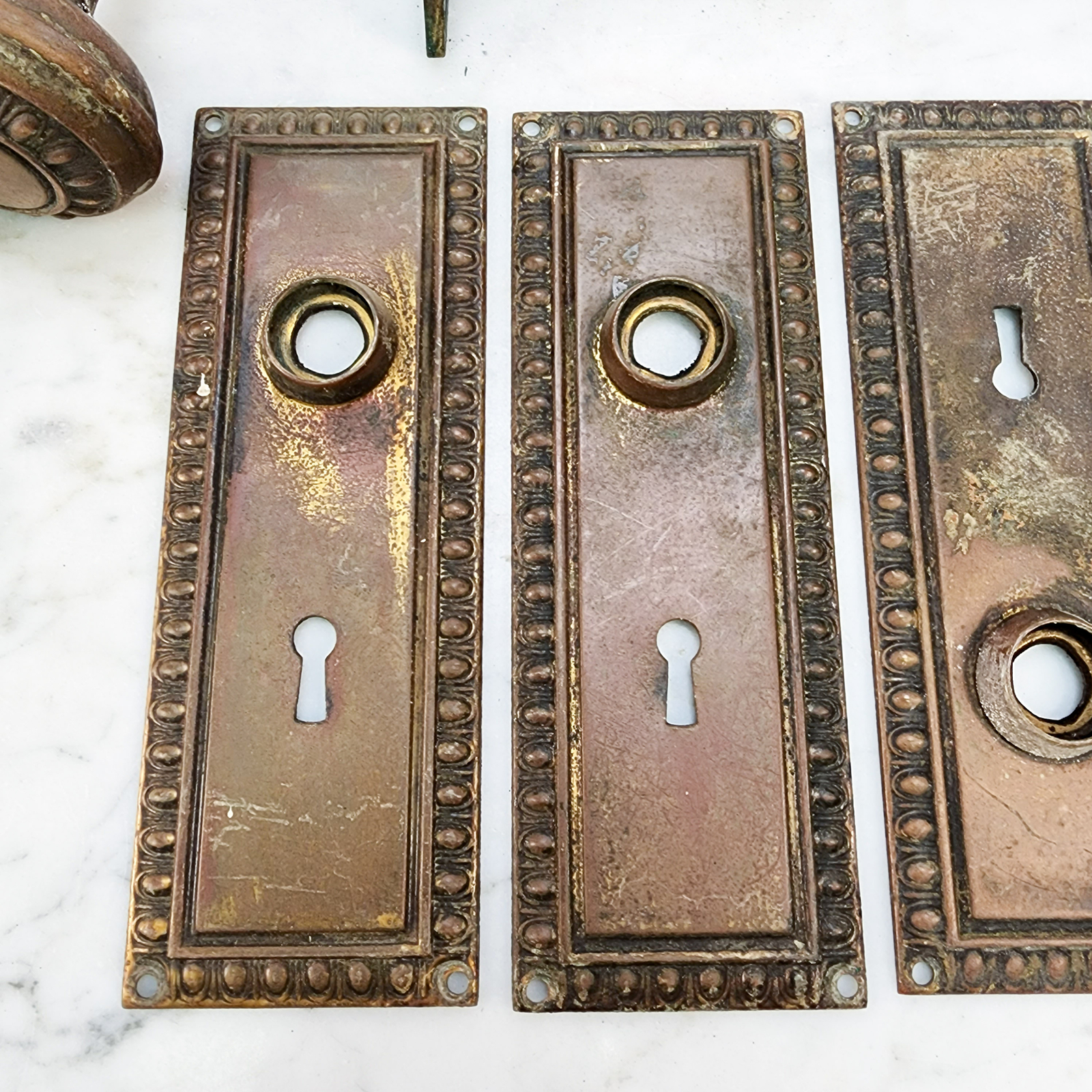 2 Sets Vintage Door Hardware Plate Antique Brass Knobs Escutcheon