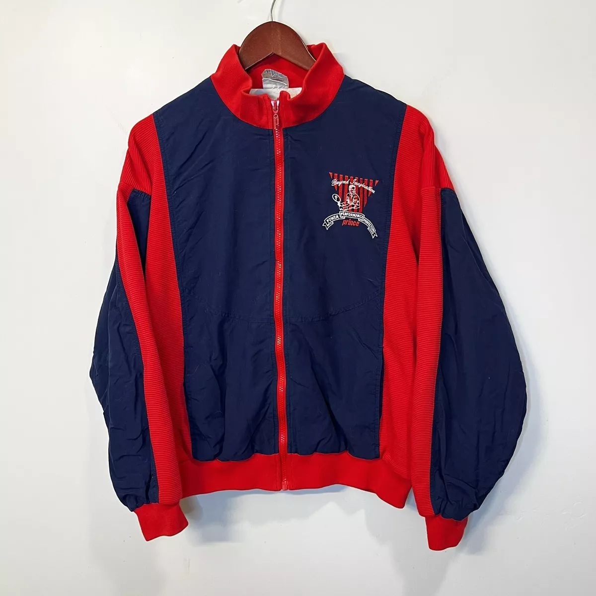 VTG 90s PRINCE Tennis Full Zip Up Jacket Spellout Logo Embroidered Sz M