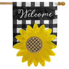 Sculpted Sunflower Summer Burlap House Flag Welcome 28" x 40" Briarwood Lane