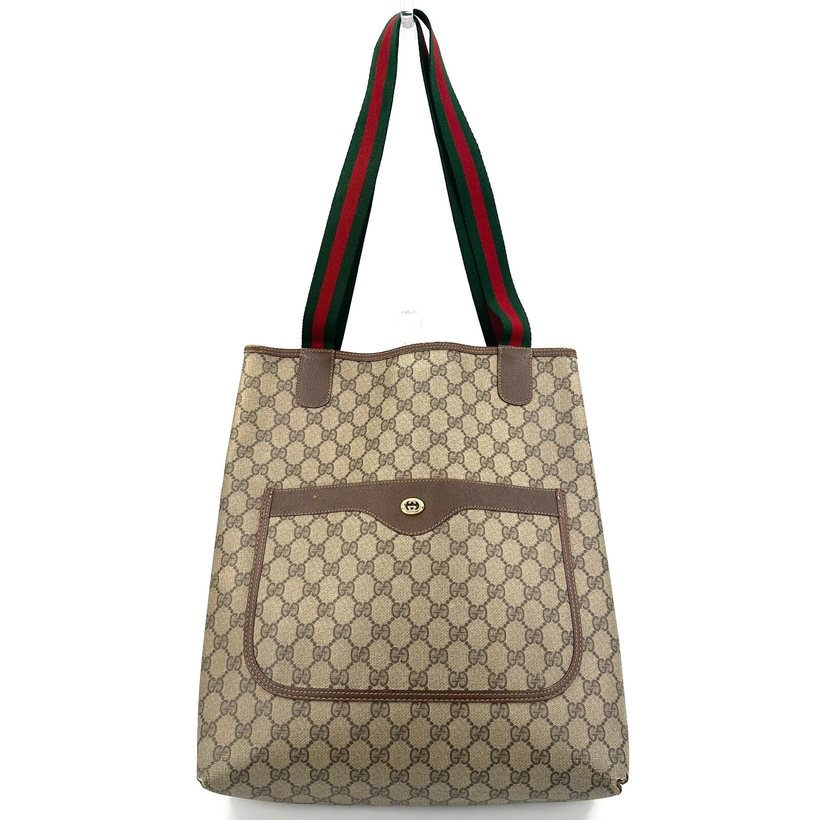 Borsa a tracolla vintage Gucci linea Sherry GG PVC e pelle beige autentica