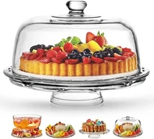 Royalty Art Cake Stand with Dome, 6-in-1 Multifunctional Glass Serving Platter f