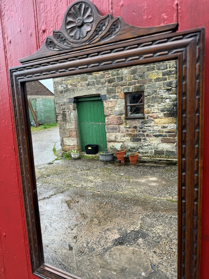 OLD CHARM Carved Oak Wall Mirror WOOD BROS 76cm x 39cm eBay