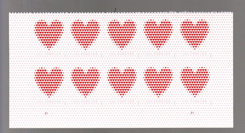 US Scott # 5431 MADE OF HEARTS (2020) Plate Block strip 10 MNH FOREVER  BELOW FV