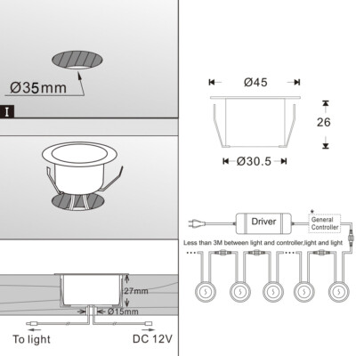 1-30x Controlador WIFI RGB/WW LED Rayo Empotrado Terraza Luz Exterior