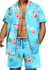 NEW Jmierr Men's 2 Piece Hawaiian Tropical Beach Set Outfit Size Small