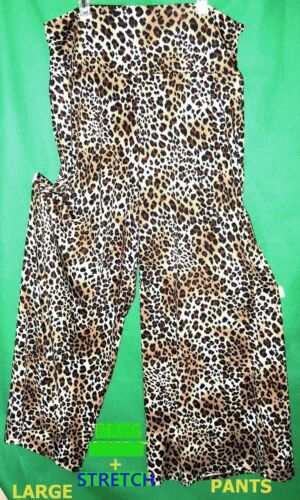 NEW L leopard ZAC & RACHEL stretch palazzo pants print wide leg retro high waist