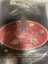 VINTAGE BUCILLA 45  ROUND JEWELED TREE SKIRT KIT CHRISTMAS GOODIES 48608