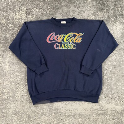 Vintage Coca Cola Classic Sweatshirt Mens XL Blue Crew Neck Spellout Coke 90s