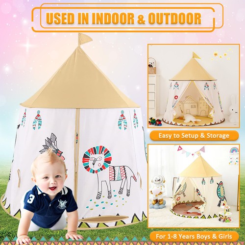 Kids Teepee Play Tent Boys Girls Toddler Playhouse Indoor Outdoor Castle Toy - Picture 3 of 11