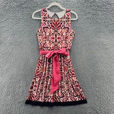 Eliza J Dress Women 4 Pink Paisley Jersey Fit Flare Sleeveless Belted Pockets