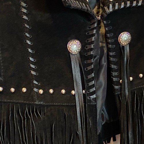 Scully Black Fringe Leather Suede Jacket Studs Size L Large - Picture 4 of 15