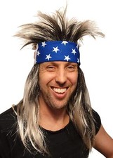 HandinHandCreations Mullet Rocker Spiky Wig with USA Bandana American Hippie ...