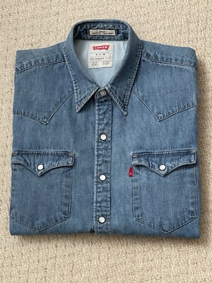 Levi's Red Tab Barstow Western Slim Fit Pearl Snap Denim Shirt Size S ...