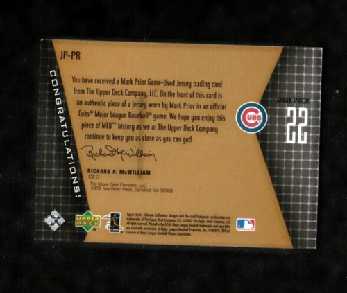 #D /199 GU JSY (white) MARK PRIOR 2002 UD Ultimate Collection ULT. GAME JERSEYS - Picture 2 of 2