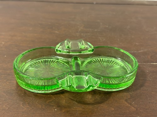 Vintage Uranium Green Depression Glass Double Inkwell With Pen Rest - Picture 8 of 13