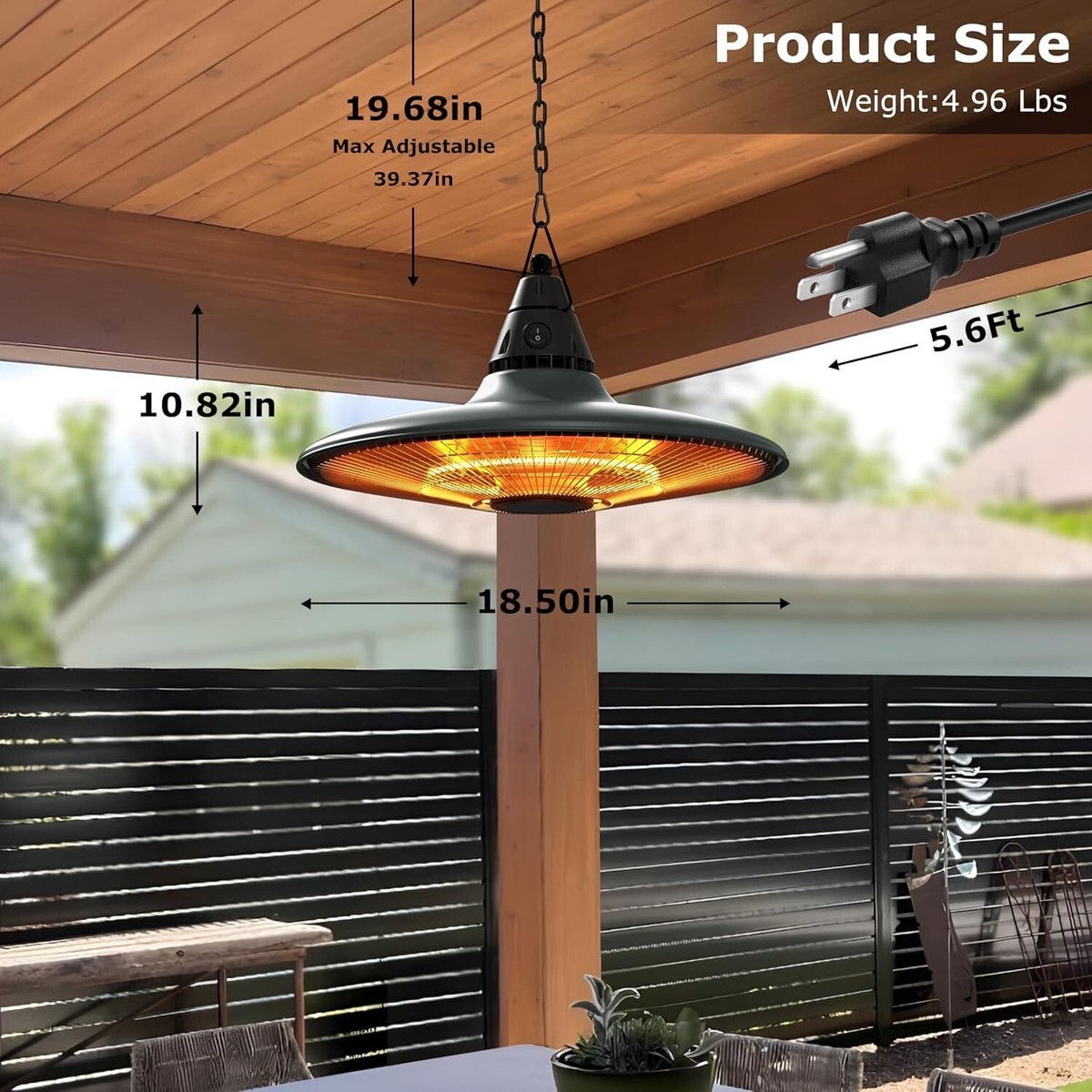 Electric Hanging Ceiling Heater 1500W Outdoor with Remote