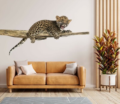 3D Leopard Schüchternes M017 Tier Wallpaper Wandbild Poster Wandaufkleber Zoe