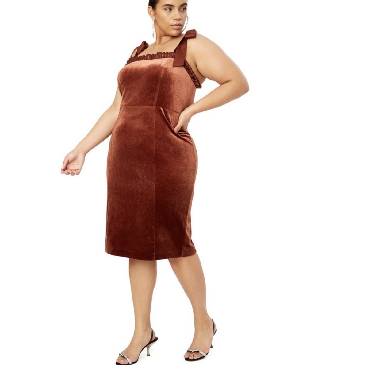 Danielle Bernstein Trendy Plus Size Velvet Ruffle Mini Dress | Color: Brown | Size: 3x | Mr_Mrs_Resell's Closet