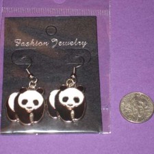 Panda Dangle Enamel Charm Earrings Handmade with Packaging