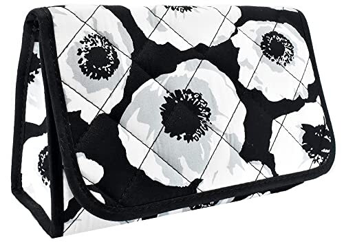 Portable Black & White Floral Cotton Makeup Case for Travel  
