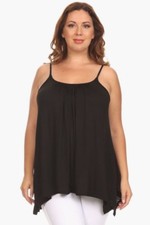 New Women's Plus Size Black Solid Handkerchief Tank Top Sizes 1X 2X 3X USA MADE