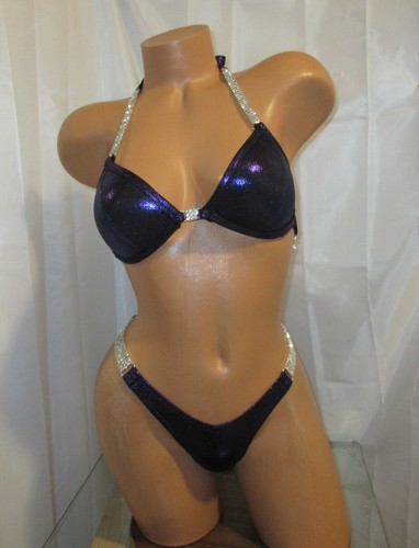 COMPETITION WELLNESS midnight purple bikini SUIT 34B CUP SMALL BOTTOM NEW - Picture 3 of 4